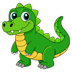 Friendly cartoon green alligator illustration standing upright and smiling