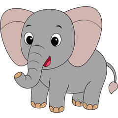 Cute cartoon elephant illustration on white background, animal design