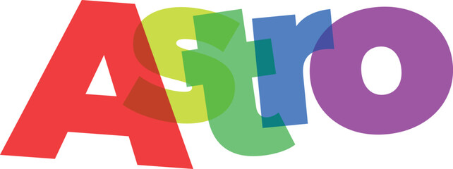 Colorful Astro word art vibrant overlapping letters design on white backdrop