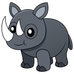 Fototapeta premium Cute cartoon rhinoceros character standing isolated on white background