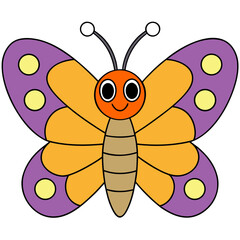 Colorful cartoon butterfly with smiling face illustration isolated