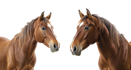Two Brown Horses on White Background