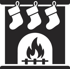 Festive christmas stockings hung by fireplace a delightful silhouette on transparent background