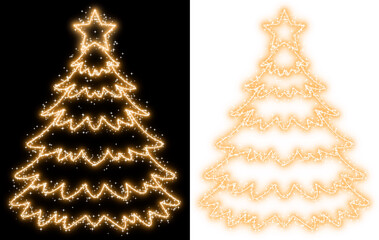 Christmas Tree Neon Golden with Shining Star and Sparkle Lights