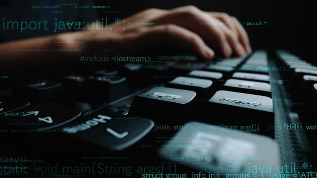 A captivating close-up of hands typing on a keyboard, surrounded by glowing lines of programming code, encapsulating the essence of modern technology and coding skills. Xenic