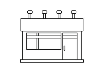 Minimalist vector illustration of coffee shop exterior with detailed storefront facade, windows, and door. Perfect for architecture, business, cityscape, retail design, or urban concept themes.