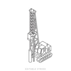 Pile Driver Isometric Outline Vector Construction Equipment Illustration