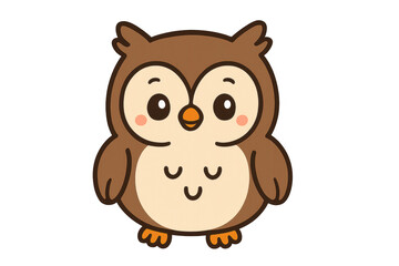 Obraz premium Cute brown owl cartoon sitting on transparent background