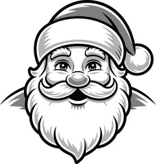 Charming santa claus face illustration with hat and beard on transparent background silhouette