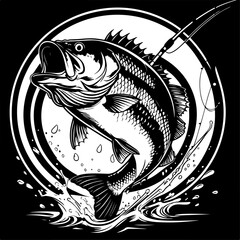 Fisherman Catching Big Fish in Mountain Lake Silhouette