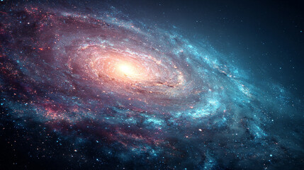 Fototapeta premium Stunning spiral galaxy in a dreamy cosmic landscape, featuring stars, nebulae, and fantasy universe elements. Perfect for space, astronomy, or sci-fi concepts.