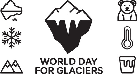 World Day for Glaciers design with iceberg and related climate change symbols