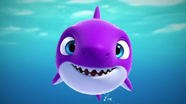 Adorable Purple Cartoon Shark in the Ocean!