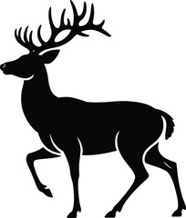 Elegant stag with large antlers in profile silhouette on transparent background