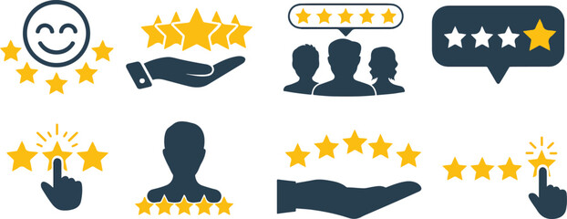 Five star rating icons set, customer feedback and reviews, best service quality and satisfaction concept – stock vector