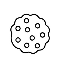 Minimalistic black outline illustration of a chocolate chip cookie