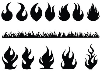 Set of flames illustrated on white background

