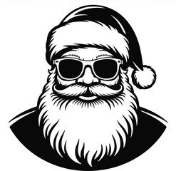 Cool santa claus head with sunglasses and beard on transparent background silhouette