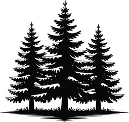 Obraz premium Three evergreen trees in a stark design on transparent background silhouette