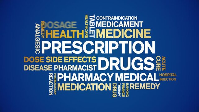 Prescription Drugs animated word cloud-text design animation tag kinetic typography seamless loop.