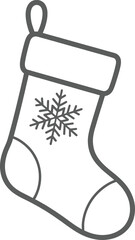 Black outline of a christmas stocking with snowflake on transparent background silhouette