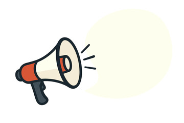 Megaphone vector icon for announcement. Loudspeaker for promotion and communication. Bullhorn for marketing and advertising. Speech bubble with copy space for text message.