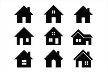 Fototapeta premium House icons collection. Home symbol set. Real estate graphic element. Building silhouette for web design. Property logo concept. Residential architecture vector illustration.