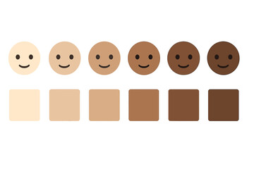 Human skin tones color palette set. Vector collection of shades from light to dark with face emoji. Diversity, multicultural, and racial equality infographic concept design.