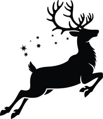 Majestic leaping reindeer with sparkling stars a beautiful silhouette on transparent background