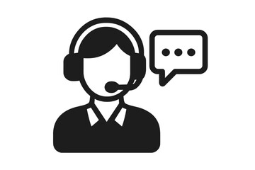 Customer service icon. Call center support operator with headset. Help desk agent symbol. Contact us for assistance. Telemarketing consultant pictogram for web and mobile.
