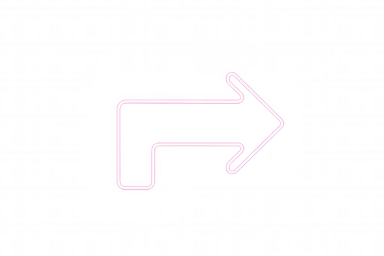 Neon glowing arrow sign showing right and down direction, indicating web pointer navigation symbol