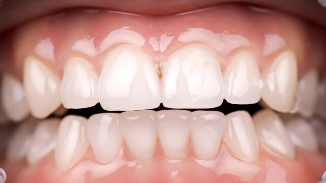 Close Up of White Teeth and Pink Gums Demonstrating Dental Imperfections in Natural Light Showing Dental Health and Hygiene