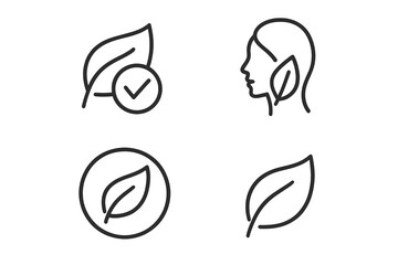 Natural cosmetic icon set. Hypoallergenic and dermatologically tested symbols. Organic skincare and beauty product labels. Eco friendly, vegan, and plant-based vector signs.