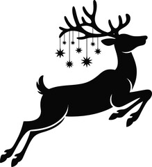 Majestic reindeer with festive ornaments a beautiful black silhouette on transparent background