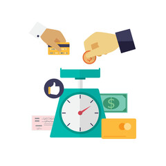 Vector Graphic of Balancing Payment Methods on Scale with Transparent Background