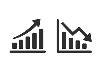 Chart graph arrow up down icon set. Vector symbol for increase decrease, growth decline. Business success failure. Financial profit loss analysis. Stock market trend illustration.
