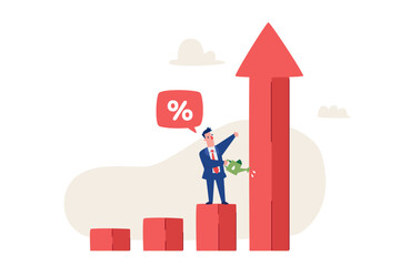 businessman watering growth bar chart