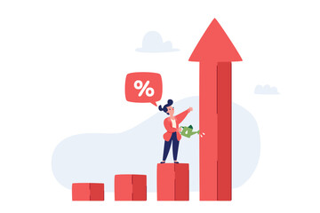 businesswoman watering growth bar chart
