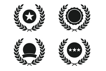 Bestseller award laurel wreath vector. Quality seal emblem collection. Top rated winner icon. Best prize logo. Guarantee badge set. Victory symbol. Star rating label sticker.