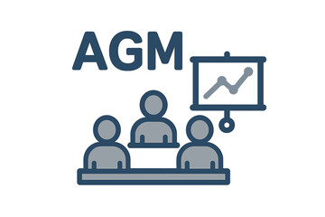 AGM, Annual General Meeting. Business concept vector for corporate meeting, shareholder report, financial presentation. Illustration for board strategy and company growth chart.