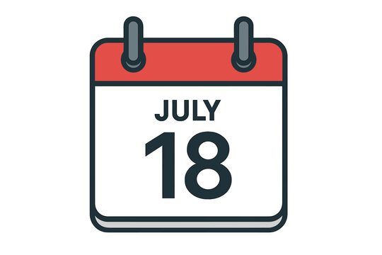 July 18 calendar icon. Date, day, and month of July. Modern vector graphic for daily planner, schedule, reminder, appointment, and deadline. Summer event organizer symbol.