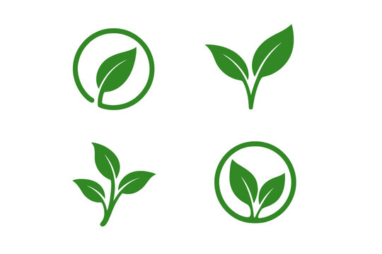 Green leaf ecology nature element vector icon set. Leaves, plant, sprout symbols. Organic, bio, vegan, natural food logo. Eco friendly concept. Growth and environment sign.