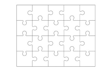 Jigsaw puzzle grid vector template. Blank mockup background for game or business metaphor. Concept of connection, solution, teamwork, strategy, and problem-solving.