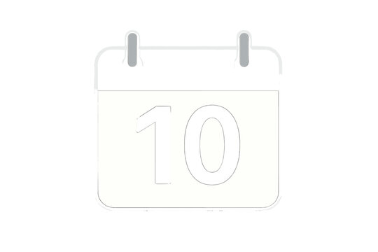 Calendar icon with number 10. Daily reminder symbol. Simple flat vector design for date, day, and month. Schedule, appointment, deadline, event, organizer for web and app.