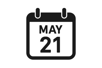 May 21 calendar icon for daily schedule, event date, and appointment reminder. Simple flat vector illustration. Day twenty-one page symbol for agenda, deadline, and planner.