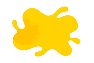 Yellow liquid splash, fluid paint drip or blob with halftone texture. Abstract vector background shape for banner, poster, or modern design. Fresh juice, honey, oil drop.