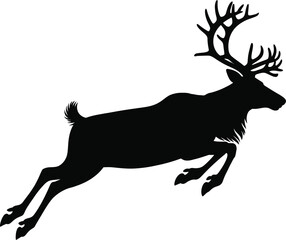 Leaping reindeer in mid air a striking black silhouette on transparent background