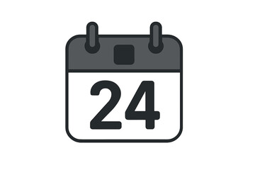 Daily calendar icon with the number 24. Date, time, day, month concept. Schedule, planner, agenda symbol. Appointment reminder. Event deadline and time management pictogram.