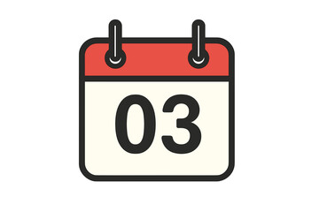 Calendar icon with date 3. Third day of the month. Daily schedule, event reminder, appointment, agenda, deadline sign. Vector graphic illustration for web or app in a simple flat style.
