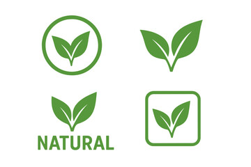 Organic label vector set with leaf icon. Natural product sign for bio, eco friendly food. Vegan, healthy food badge. Logo collection. 100% natural sticker and symbol.